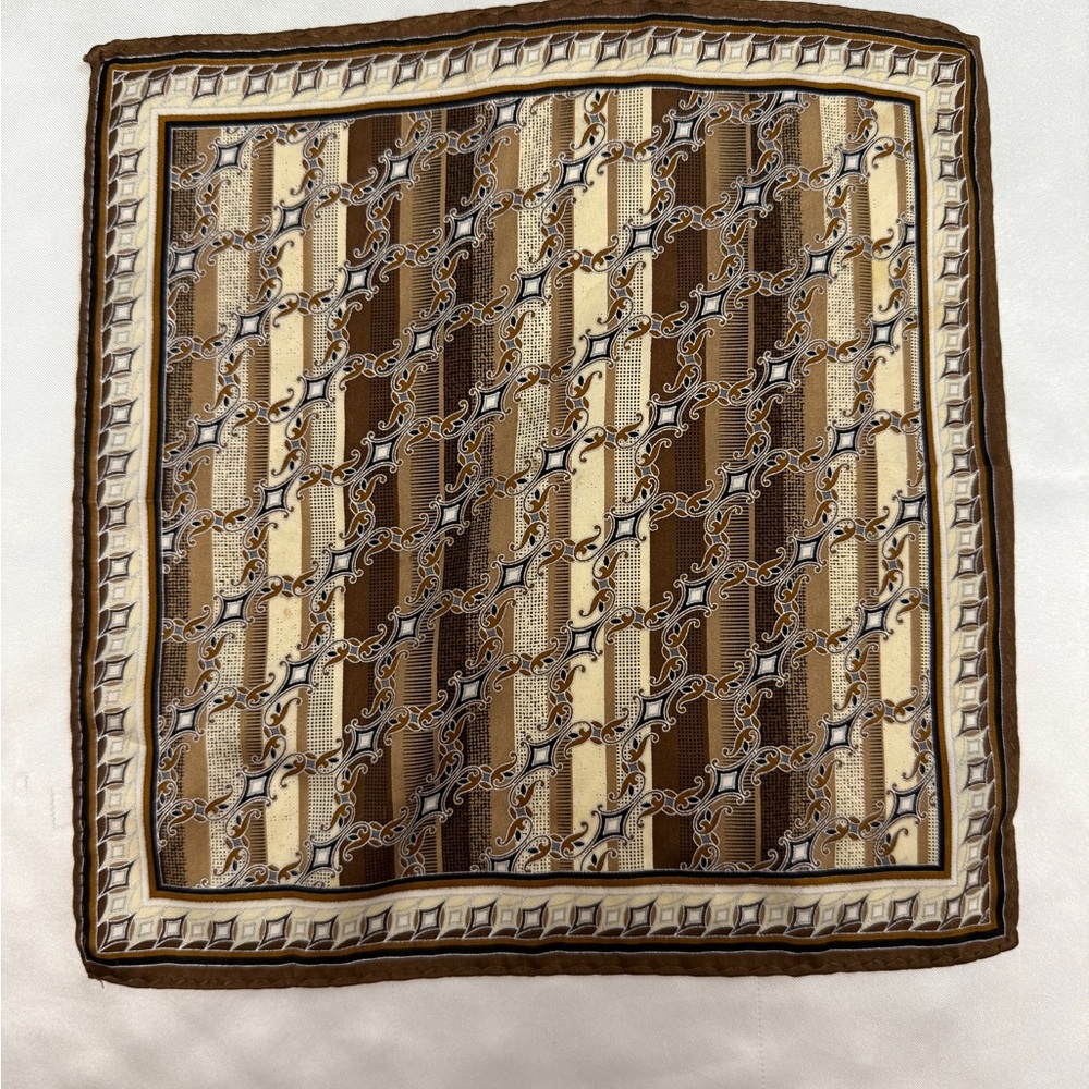 Brown and Cream Patterned Silk Pocket Square